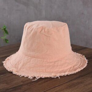 Frayed Cotton Pink Denim Bucket Hat Summer Style Beach Pool UPF Protection
